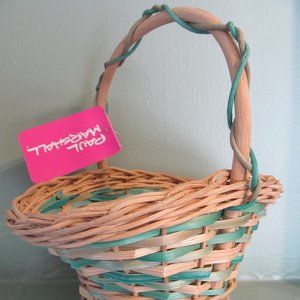 Vintage NWT Woven Wicker Basket w/ Handle Blue Green/Turquoise Paul Marshall NEW